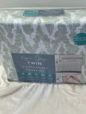 New KAYCIE GRAY Twin Duvet Cover Set 2 Piece Green Chevron