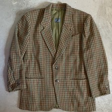 Vintage Lizwear Brown Earth Plaid Wool Blend Lined Jacket Tweed Blazer Size 8