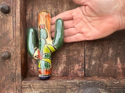 Handcrafted MINI Talavera Style Saguaro Hand Painted Mexican Folk Art