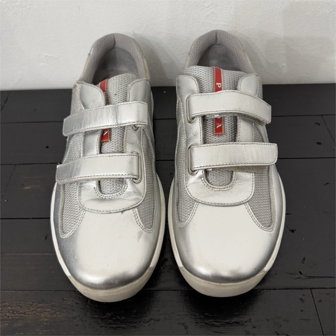 PRADA America's Cup Bike 1 Silver Hook & Loop Men's Athletic Sneakers
