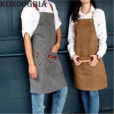 Canvas Bib Leather Chef Kitchen Apron Barista Bartender Pockets Barber Coffee