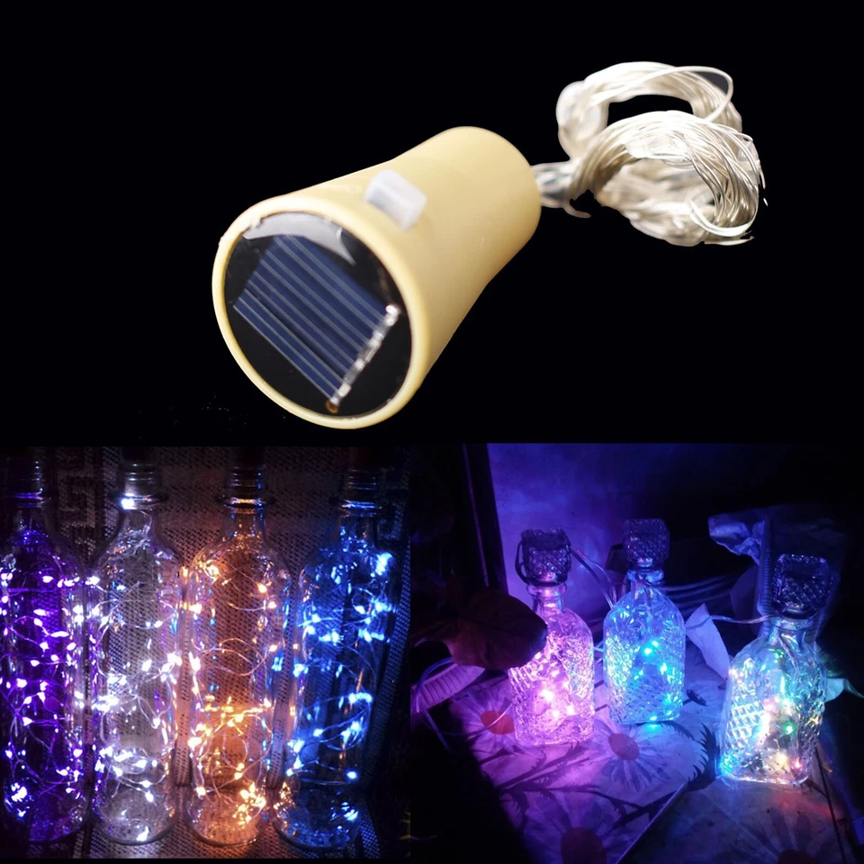 1X 10X LED Solar Wine Bottle String Light 2M Copper Wire Fairy Lights For Decor - Image 4 of 4