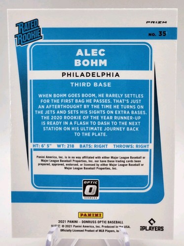 2021 Panini Donruss Optic ALEC BOHM #35 Red Wave Rookie!! MINT! - Picture 2 of 2