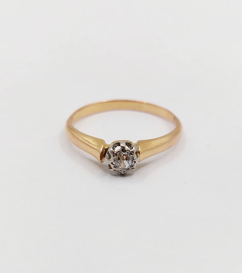 Anillo solitario antiguo oro rosa 18k y diamante talla antigua (alrededor de ... - Imagen 2 de 4