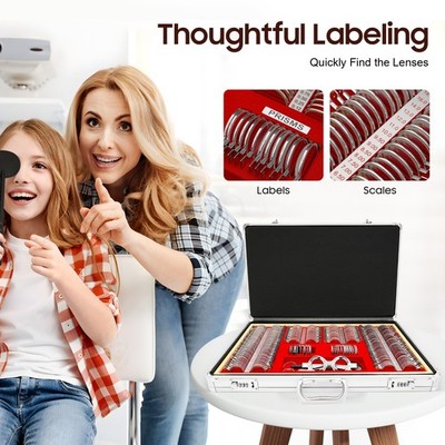 266Pcs Optical Trial Lens Set Optometry Kit Metal Rim Aluminum Box