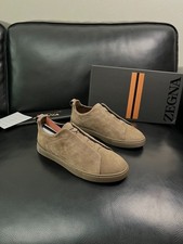 Suede Brown Calf Zegna Laceless Low Cut Minimalist Luxury Designer Sneakers