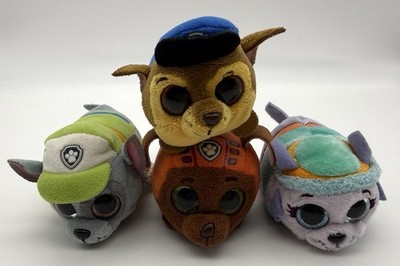 Lot of 4 Teeny Tys Paw Patrol: Chase, Zuma, Everest & Rocky Mini Plush Toy Set