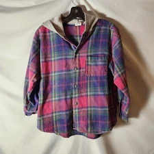 ​Sostanza 90s Grunge Plaid Flannel Hooded Shirt Pink Blue Green Youth L (10/12)