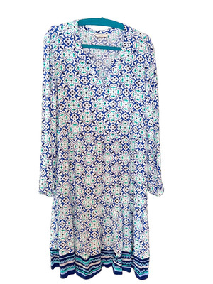 Sommerkleid Gr. 44 von Tchibo, gemustert in blau, türkis, weiß, ungetragen,