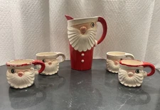 VINTAGE 1959 HOLT HOWARD - WINKING SANTA PITCHER  WITH 4 SANTA MUGS SET
