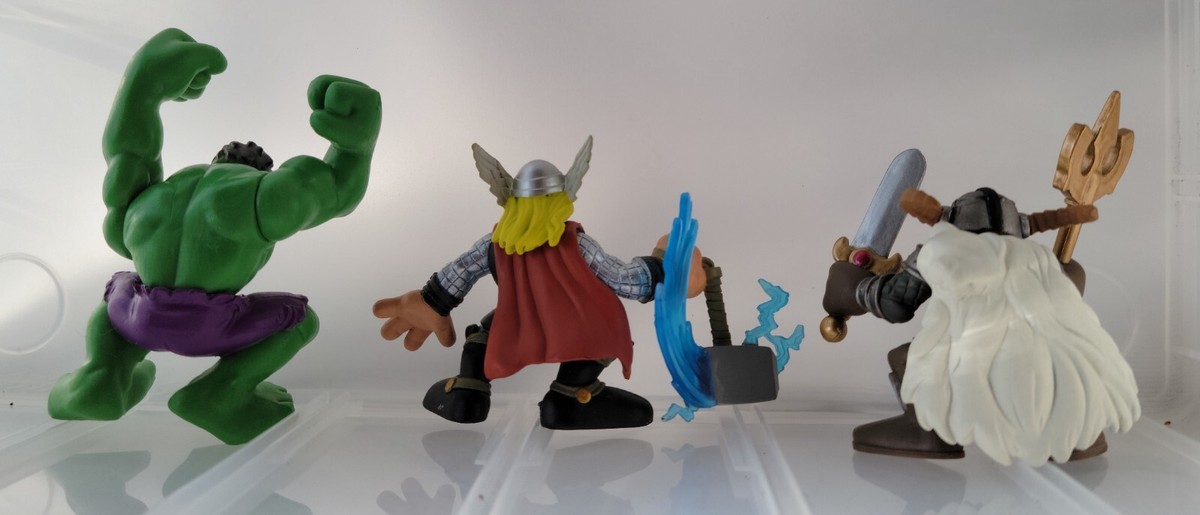 Marvel Super Hero Squad figures by Hasbro: Odin (RARE), Thor, Hulk