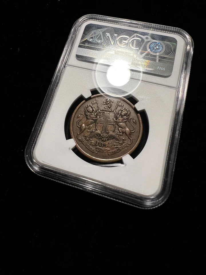 1845 East India ERROR 1/2 Anna NGC XF40 BN Reverse Struck Thru Capped Die RARE - Image 4 of 4