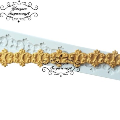 Relief Border Silicone mold Baroque Scroll Flower Frame Edible Lace Sugarcraft
