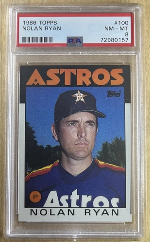 1986 Topps baseball # 100 Nolan Ryan PSA 8 NM-MT. Houston Astros