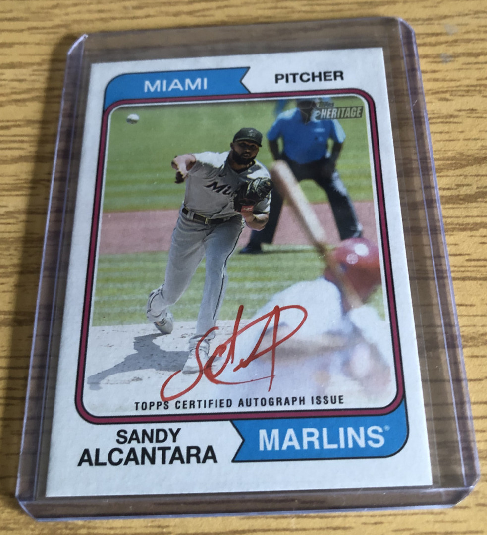 2023 Topps Heritage SANDY ALCANTARA Real One Autographs Red Ink /74 MARLINS