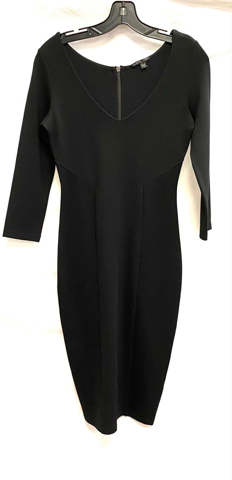 FELICITY & COCO Black V-Neck Half Sleeve Stretch Ponte Knit Bodycon Dress S 4/6 - Image 3 of 4