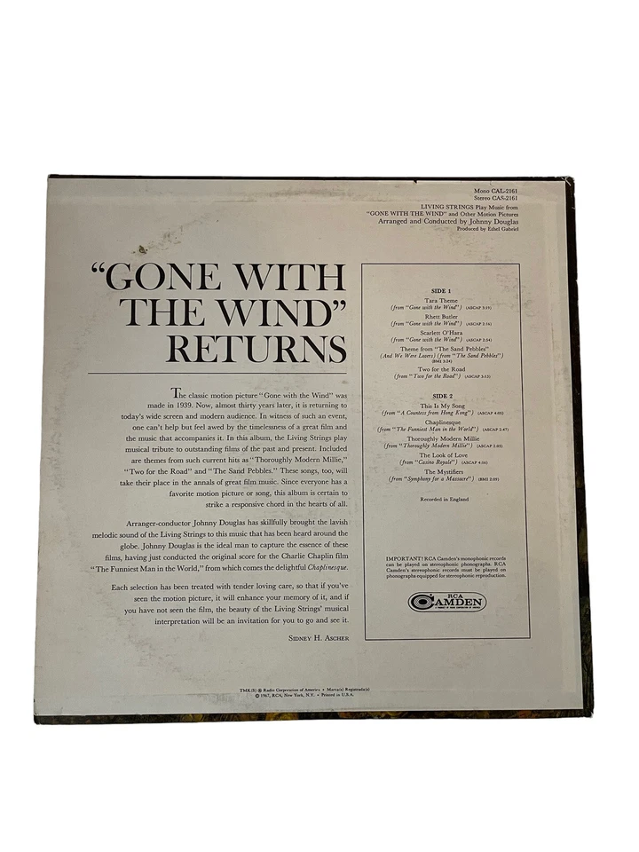 Living Strings Gone With The Wind Soundtrack CAS2161 12” Vinyl Record Foto 2 de 4