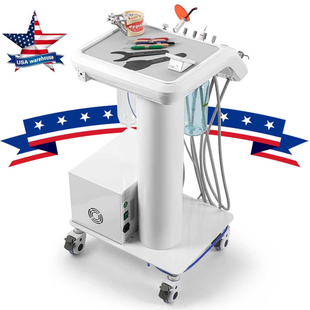 Dental Portable Cart Delivery Unit with Air Compressor LED Curing Light Scaler