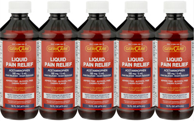Gericare- Acetaminophen Liquid Pain Relief, Cherry Flavored, 16oz- 5 Pack