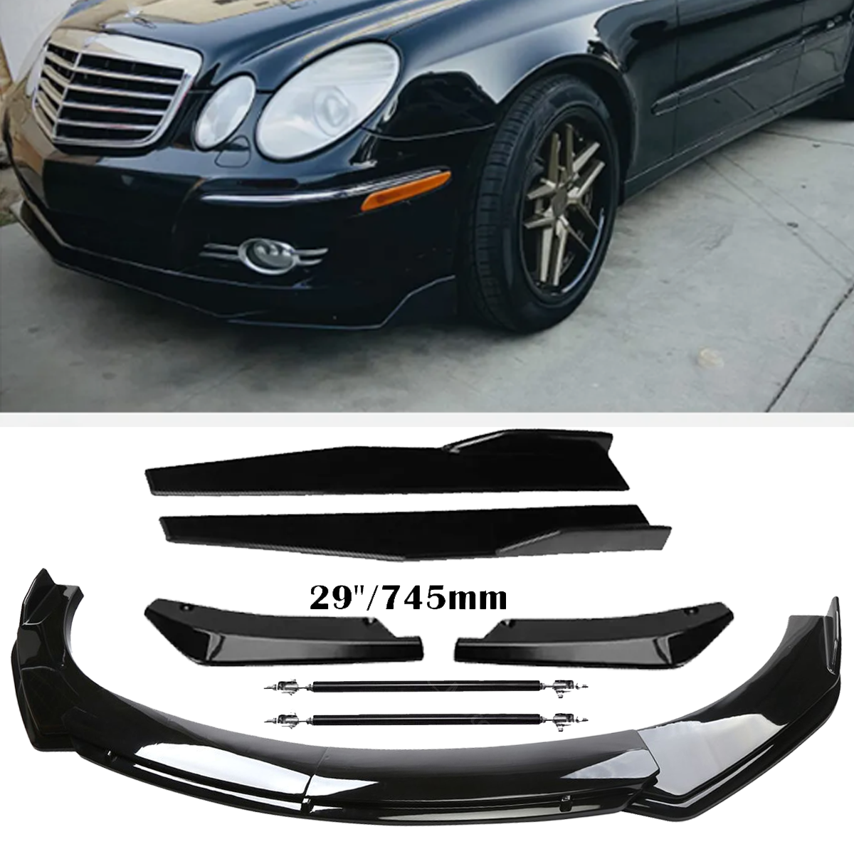 For Mercedes-Benz Front Rear Bumper Lip Spoiler Splitter Body Kits Side Skirt