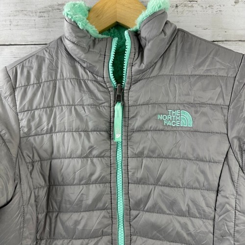 The North Face Jacket Girls Large 14-16 Reversible Gray Green Puffer - Picture 2 of 15