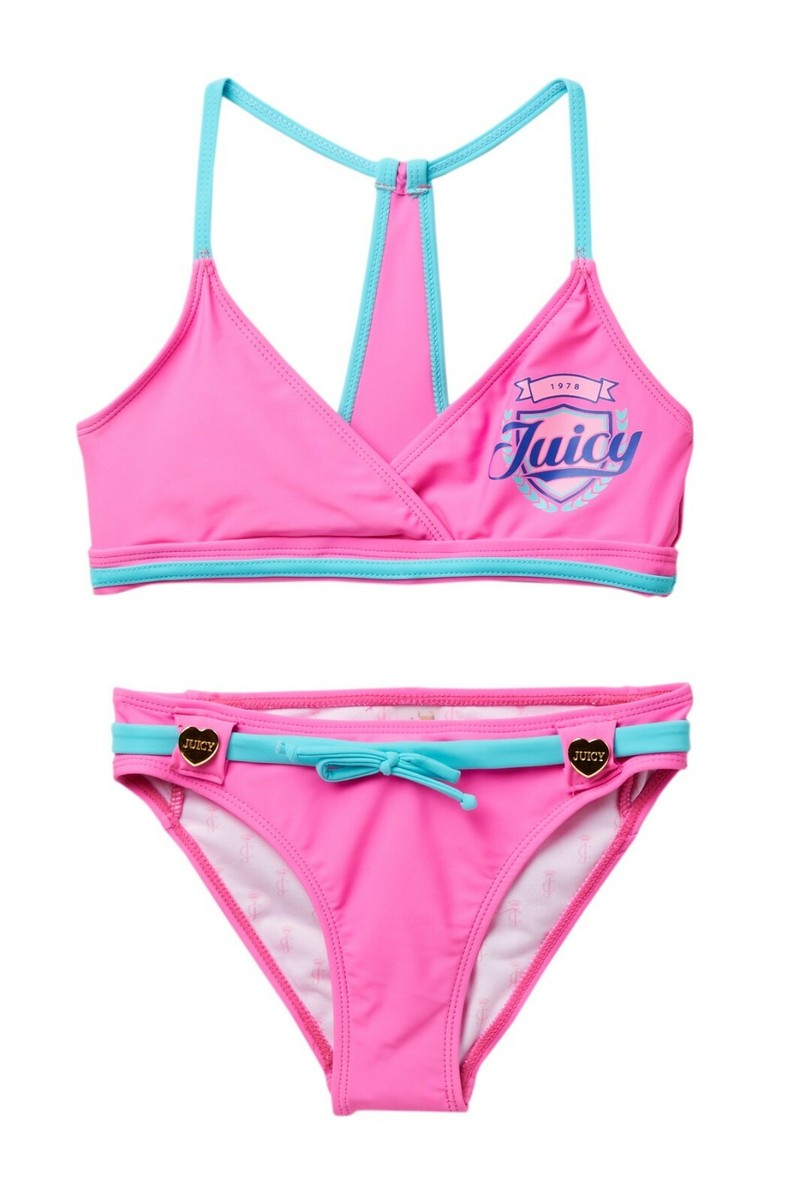 NWT Juicy Couture Black Label 2pc Halter Swimsuit Set Big Girls