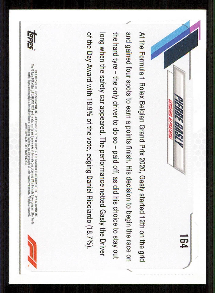 2021 Topps Formula 1 #164 Pierre Gasly/Drive of the Day - Image 2 of 2