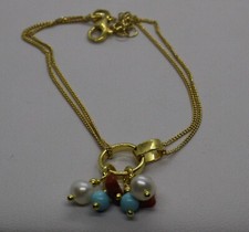 BRACCIALE ARGENTO SFERE PASTA DI TURCHESE PERLE COLIVATE CORALLO ROSSO CM 16-18