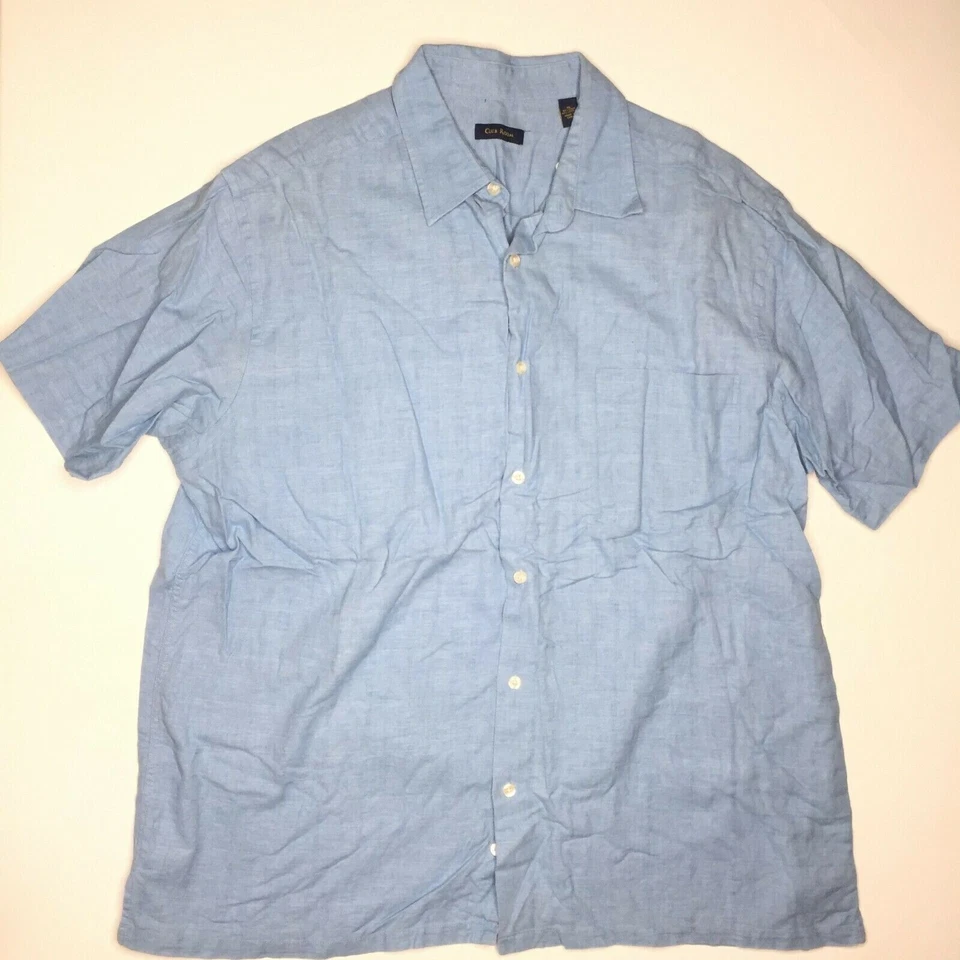 Club Room Mens Button Up Short Sleeve Collared Shirt Light Blue Size XL - Image 2 of 4