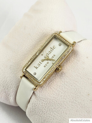 NEW Kate Spade Rosedale Gold Crystal Bezel White Leather Watch