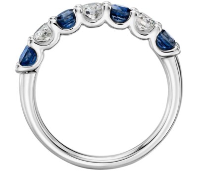 Alliance De Mariage Design Or 18k 750 Avec Diamant Et Saphir - Style Dôme - Neuf Avec étiquettes