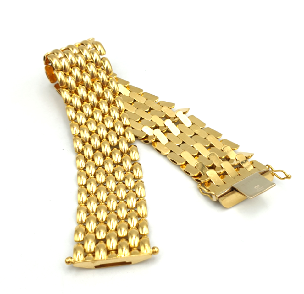 Bracelet Vintage Années 80 En Or Jaune 18K Massif – Maille Panther, Fabriqué En Italie, Longueur 21 Cm