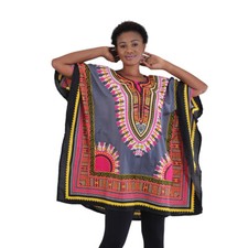 Traditional Print Sequin Gray Dashiki/Poncho w/color designs. One Size. India.