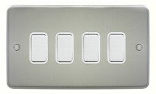 Deta 1920SCW Light Switch 4 Gang 2 Way 10 Amp Satin Chrome / White Insert