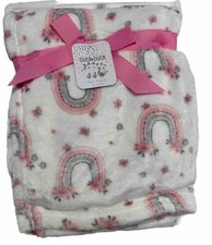 Blanket Plush Rainbows Floral Flowers Butterflies Pink Duck Duck Size 30X40 New