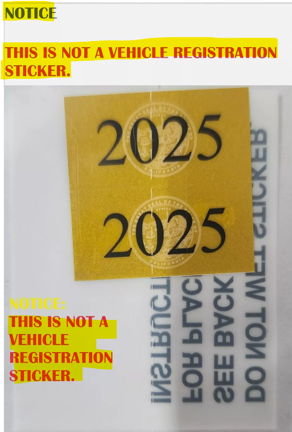 DMV STICKER CVRA 2025 Yellow California Commercial Gross Vehicle Weight