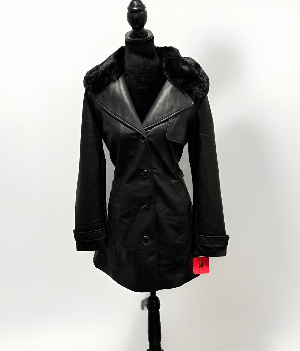 Leather Sleeve Vince High Collar Coat Vince Camuto Women Faux