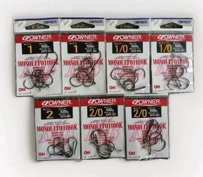 (7 Packs) Owner Super Needle Point Mosquito Hooks Assorted Size 5177 Chome Black