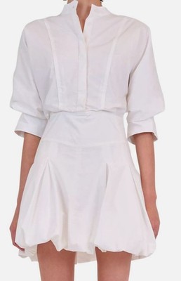 SIMKHAI Women's White Effie Bubble Hem Poplin Shirtdress Size 8