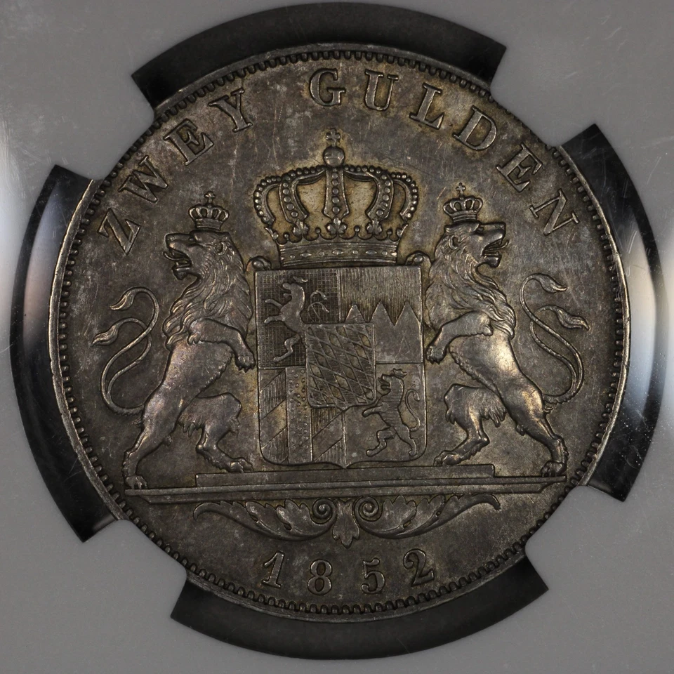 1852 Bavaria German States Silver 2 Gulden NGC AU55 - Image 4 of 4