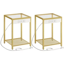 Side Table with Charging Station, Set of 2 End Tables with USB Port, Nightsta...
