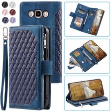 Funda tipo billetera romboidal de lujo Samsung J5 (2016), funda de teléfono con cremallera de cuero para tarjeta abatible