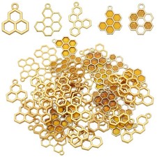1 Box 60Pcs 5 Styles Bee Charms Honeycomb Charms Bulk Honeycomb Enamel Charm ...
