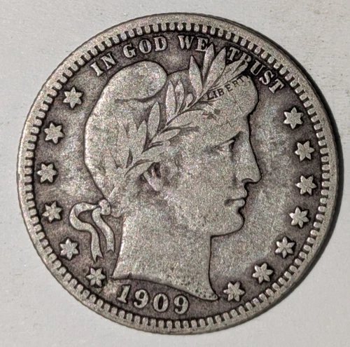 1909 Barber Silver Quarter 25c Very Fine VF BSQ5