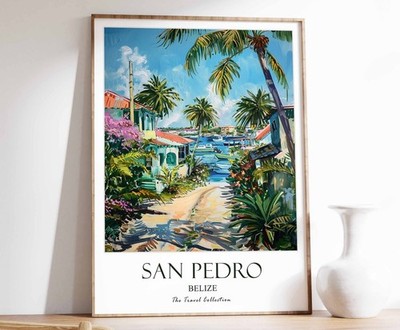 5_San Pedro Druck, San Pedro Reiseposter, Belize Wandbild, Karibik Reise Pr