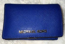 Michael Kors Blue Bifold Wallet with Logo, Snap, ID Window, Zip Coin Pocket
