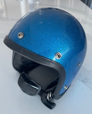 Vintage NESCO  Blue Flake Metallic Helmet Snowmobile/Motorcycle Small