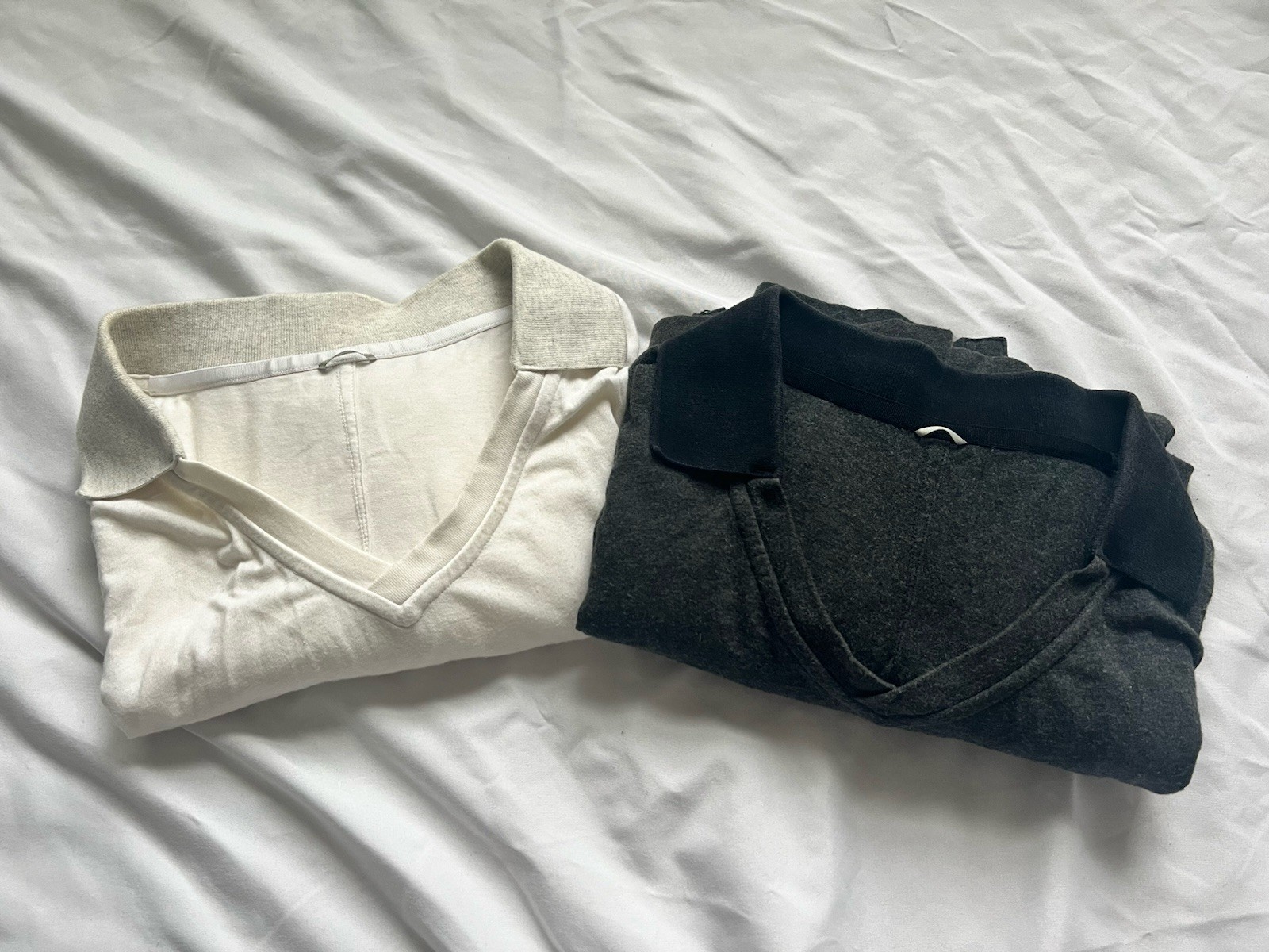 Bundle Two Kit And Ace Polo Shirts, V-Neck Size Medium Gray/Black Cream/Grey