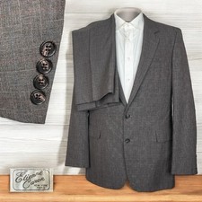 Etienne Caron 2 Piece Suit Mens 42L 36x31 Brown Multicolor Plaid Two Buttons