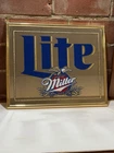 Vintage Miller Lite Hanging Beer Mirror Sign Blue & White Bar Pub Mancave Decor